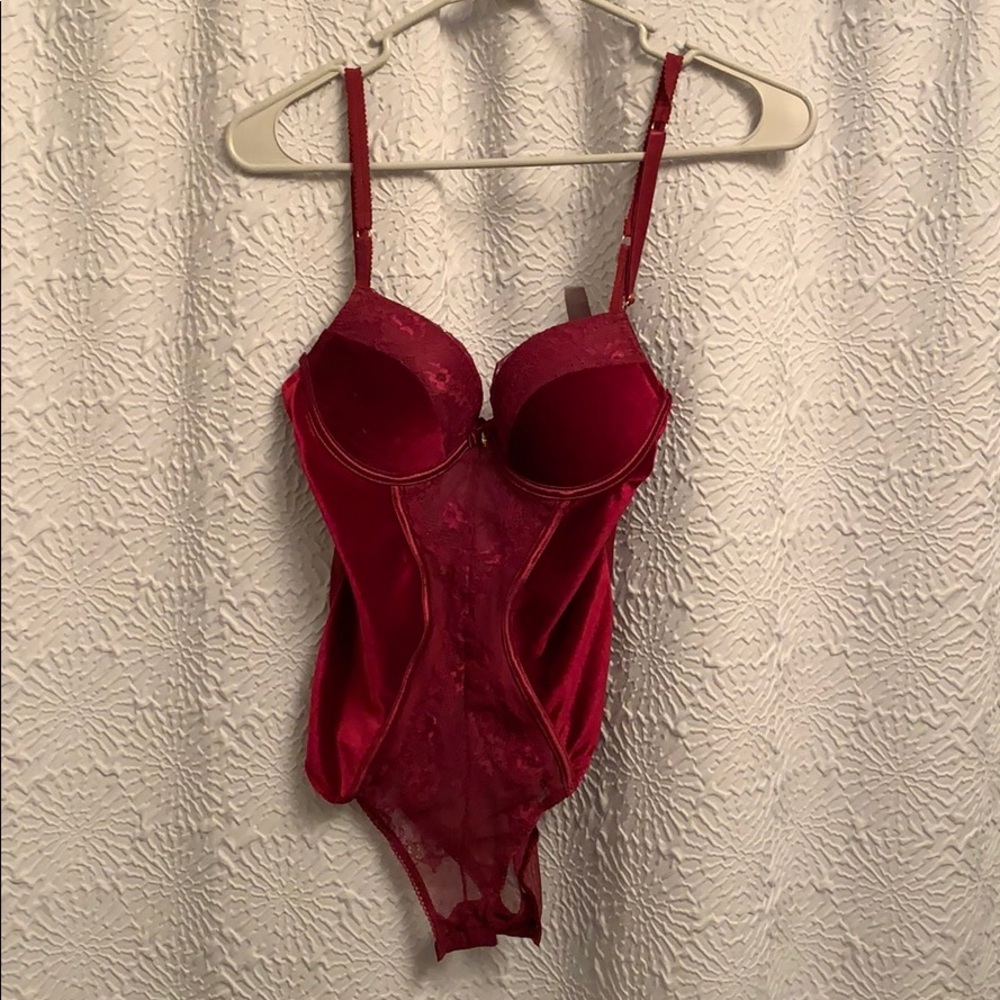 red velvet one-piece bodysuit